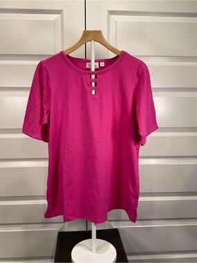 Girls' Hot Pink Short-Sleeve Tee with Front Button Accents